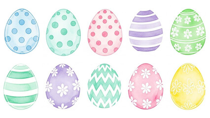 Colorful Easter Eggs with Various Patterns Isolated on White Background