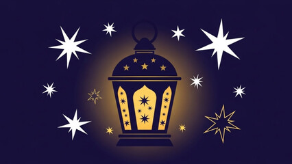 Ramadan Lantern with Stars on Dark Blue Background, Islamic Illustration, Vector Art