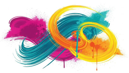 Vibrant Abstract Swirl of Colorful Paint on White Background