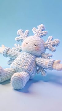静かに腕を伸ばす編み込み雪の結晶キャラクター