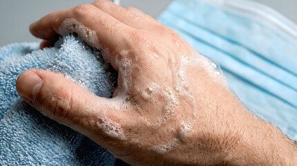 Fototapeta premium Close up hand washing with soap for infection prevention