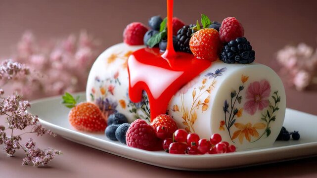 Elegant Floral Mousse Cake with Berries
