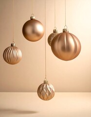 A collection of shiny, metallic Christmas ornaments in various designs
