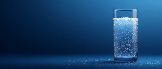 Modern website hero image, glass of water half clean half contaminated with microbes, dark blue gradient background