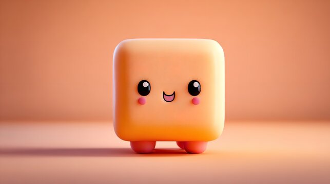 Cute 3D orange cube character standing on surface