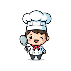 Obraz premium Cartoon chef holding a ladle in hand