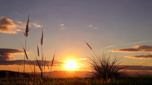 Grassland sunset natural scenery