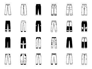 Collection of various stylish pants designs in black and white
