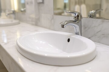 Fototapeta premium White Ceramic Sink with Chrome Faucet in Bathroom