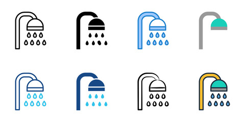 Shower icons set multiple style collection. Editable stroke 
