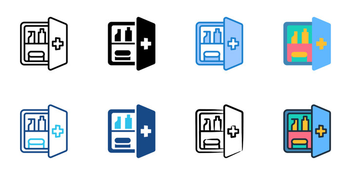 Medicine cabinet icons set multiple style collection. Editable stroke 
