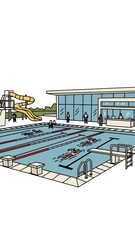 Fototapeta premium People Swimming and Enjoying Activities at a Modern Aquatic Center