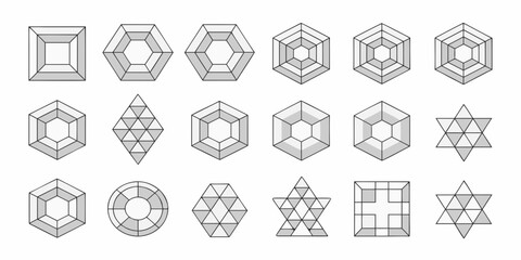 A collection of isometric projections showing various geometric shapes and forms