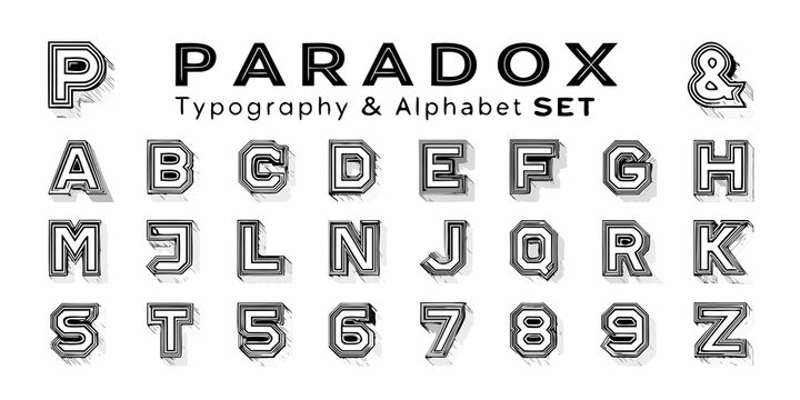 A unique typography set featuring paradox style letters and numbers