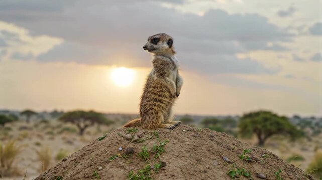 African grassland meerkat standing lookout