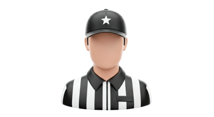3D Rendered Icon of a Referee in Striped Shirt and Baseball Cap