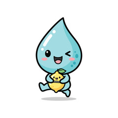 Fototapeta premium Happy water droplet character hugging lemon