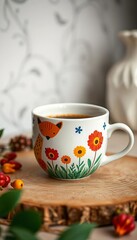Hand-painted ceramic cup with a whimsical animal design, perfect for coffee or tea ,  gift idea,  animal