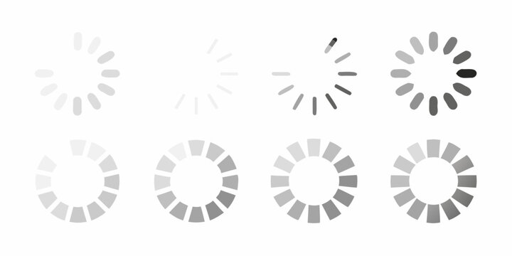 A set of grayscale circular loading indicators showing different stages of progress