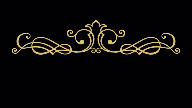 Elegant Golden Flourish Ornament on Black Background.