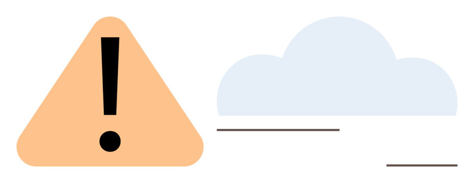 Online security, warning systems, data failure, notifications, cloud computing, troubleshooting. A triangular warning sign alongside a cloud icon. Online security and warning systems