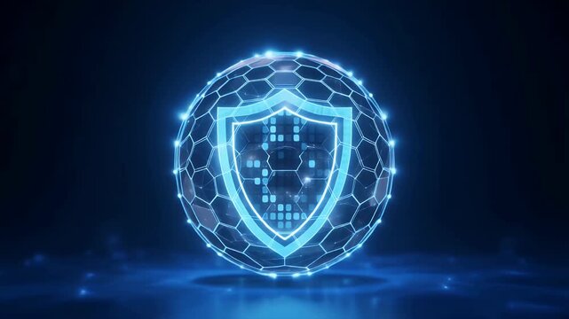 A digital shield protecting a globe from cyber threats.