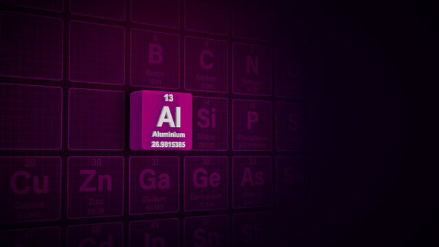 Modern periodic table element Aluminium 3D illustration