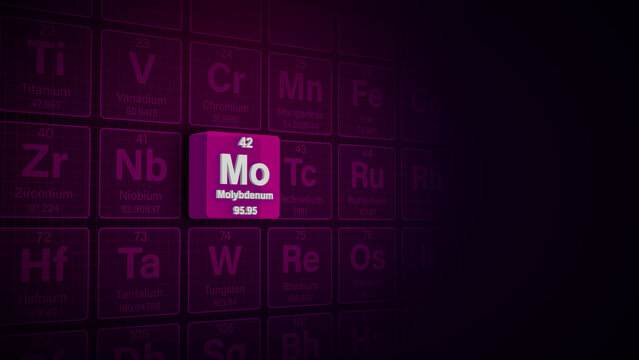Modern periodic table element Molybdenum 3D illustration
