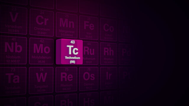 Modern periodic table element Technetium 3D illustration