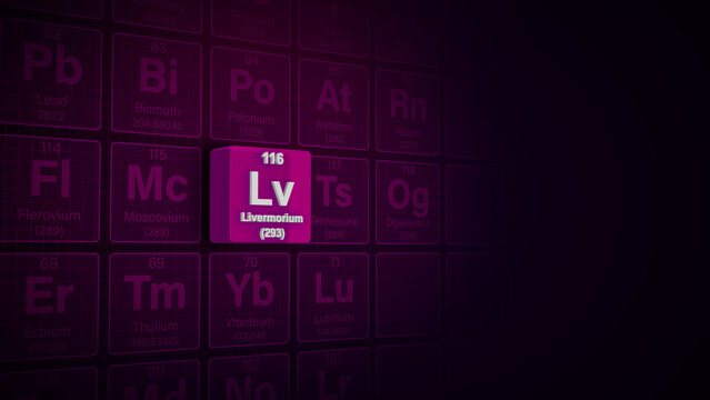 Modern periodic table element Livermorium 3D illustration
