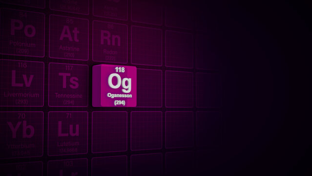Modern periodic table element Oganesson 3D illustration