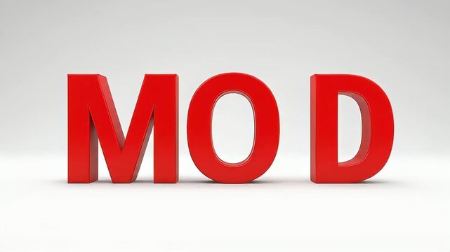 Bold and impactful three-letter abbreviation 'MOD' rendered in vibrant red, signifying modern concepts, modifications, or a unique style statement in a clean visual presentation
