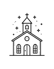 Fototapeta premium A simple line drawing of a church with a steeple and cross