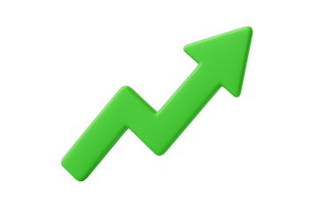 Green growth arrow chart upward trend success profit increase business progress development improvement isolated on transparent background