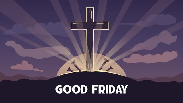Animated Good Friday Cross and Crucifixion Illustration with Light Rays