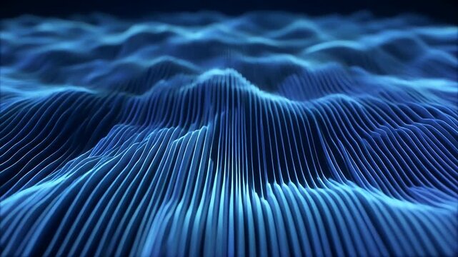 Abstract flowing blue lines form a topographical landscape.