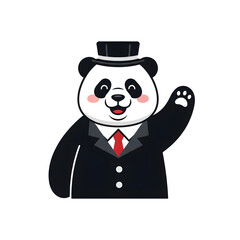 Smiling panda bear in business suit and hat isolated on White Background