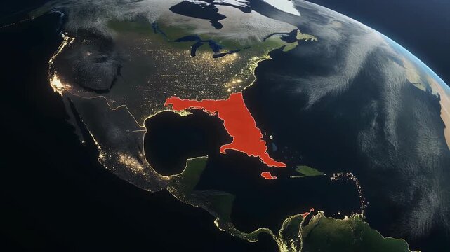 Florida highlighted on a nighttime satellite view of the Earth.