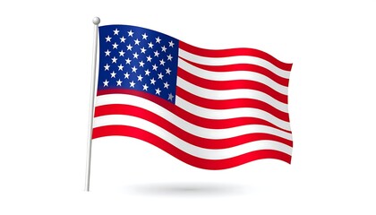 A waving American flag on a white background