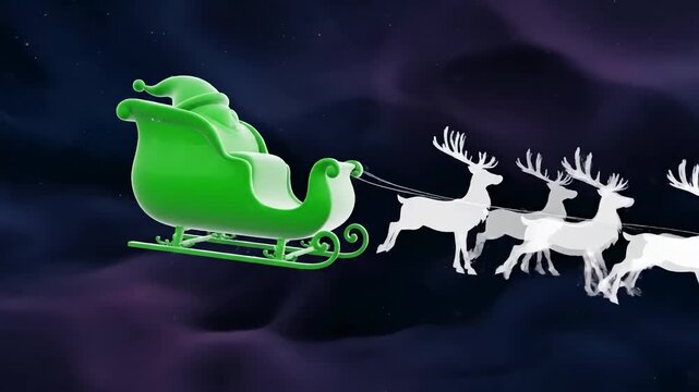 Green Screen santa sleigh flies front alpha matte christmas reindeer night 3d rendering animation 4k scene 3 with distortion, overlay, glitch, static noise, scan lines on black background, animated