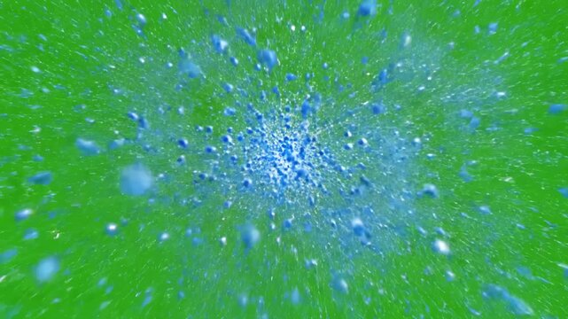 Digital Energy Blast with blue color particles explosion in high speed green screen background distortion, overlay, glitch, static noise, scan lines on black background, 4k animated video loop