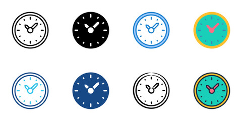 Wall clock icons set multiple style collection. Editable stroke 
