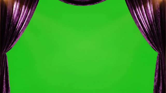 Green Screen violet velvet cloth stage cinematic silk curtain close footage for theater opera tv show scenes this opening are shooted on red camera slow motion real scene 1 with distortion, overlay