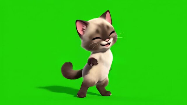 Green Screen Footage for Easy Compositing with adorable animated kitty cat dancing on perfect fun playful and lighthearted video projects animations distortion, overlay, glitch, static noise, scan