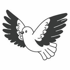 Obraz premium Black and White Flying Dove Illustration with Spread Wings