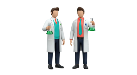 Two Cartoon Scientists Holding Beakers with Green Liquid