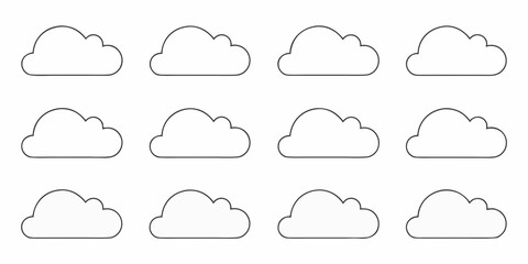 Simple line drawing of various cloud shapes arranged in a grid pattern