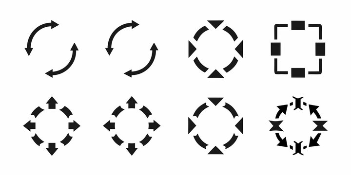Black circular and square arrow icons representing rotation and cyclical processes