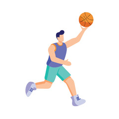 Naklejka premium Basketball Player Athlete Vector Illustration with Industrial Gear Icons for Sports and Technical Design