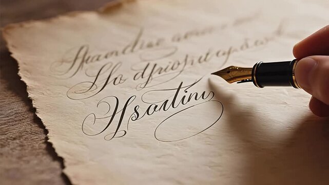 Hand writing calligraphy with fountain pen